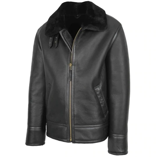 Black B3 Aviator Bomber Leather Jacket product image from front