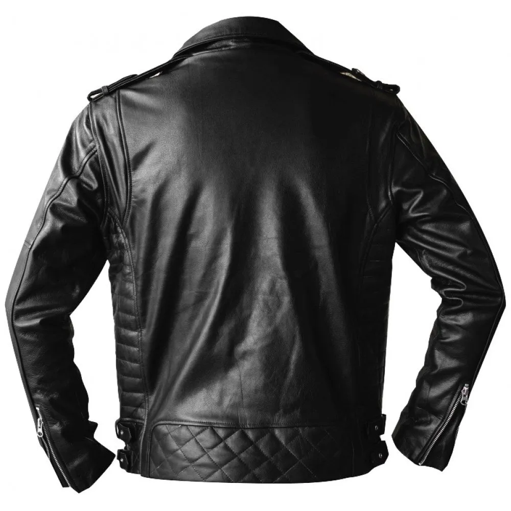 Men Black Biker Goatskin Leather Jacket product image from back