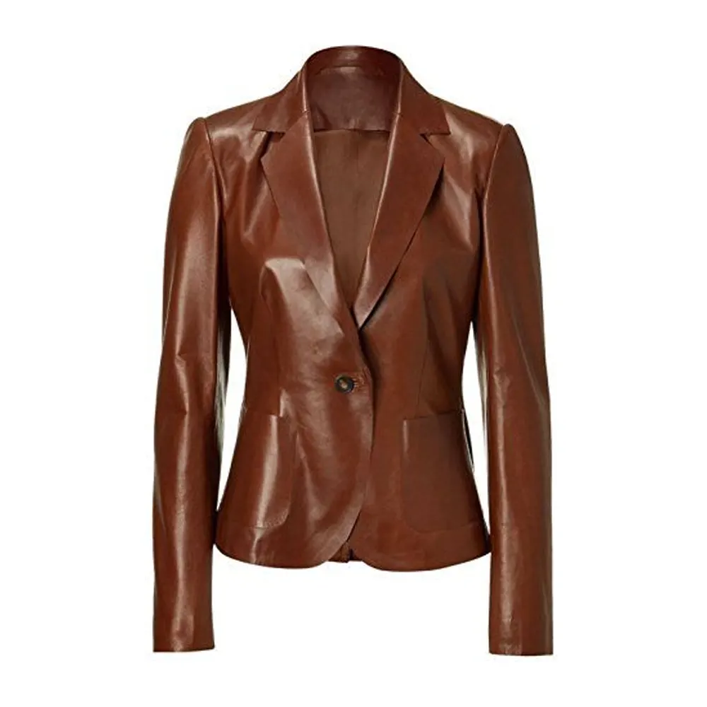 Women's Brown Lambskin Leather Blazer Jacket