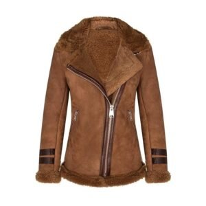 Women’s Brown Shearling Biker Suede Aviator Leather Jacket