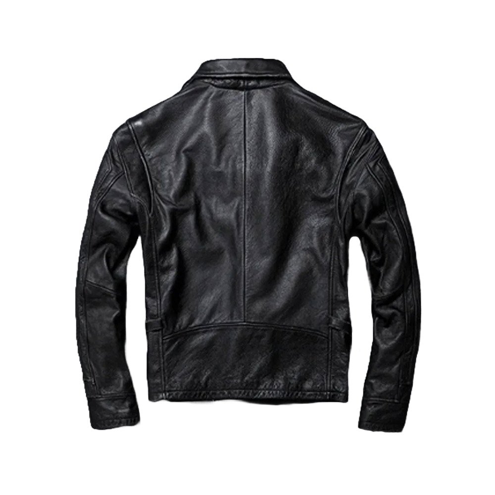 Men's Black Vintage Cowhide Leather Jacket - Image 2