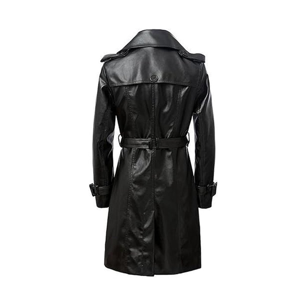 Women's Black Lambskin Leather Trench Coat - Image 2