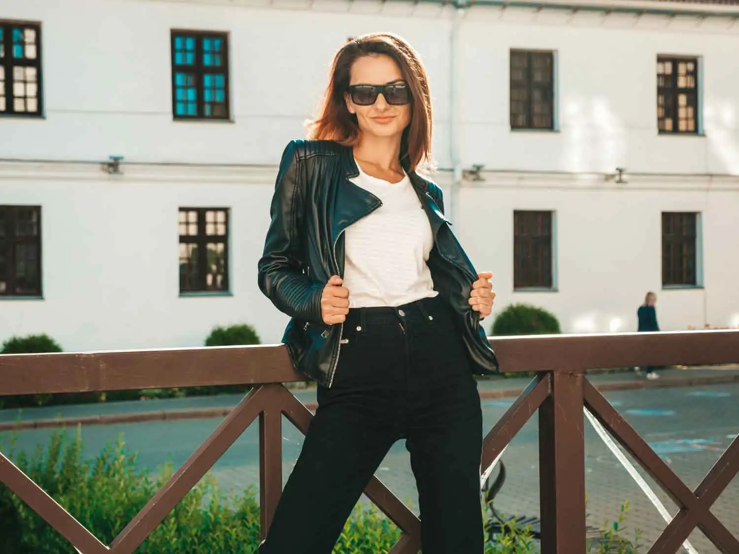 Black Leather Jacket with Black Jeans
